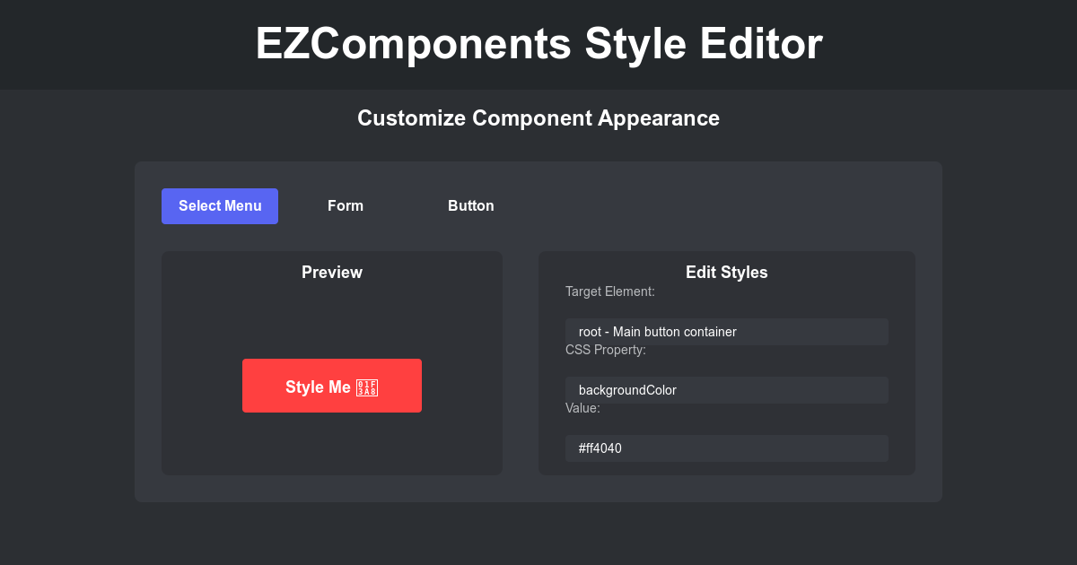 EZComponents Style Editor - Customize Component Appearance